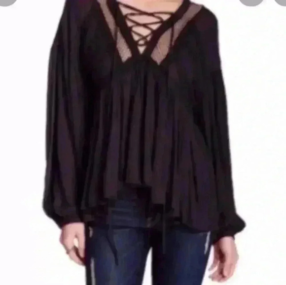 Free People Pebbled Don't Let Go Peasant Top S - Picture 4 of 14